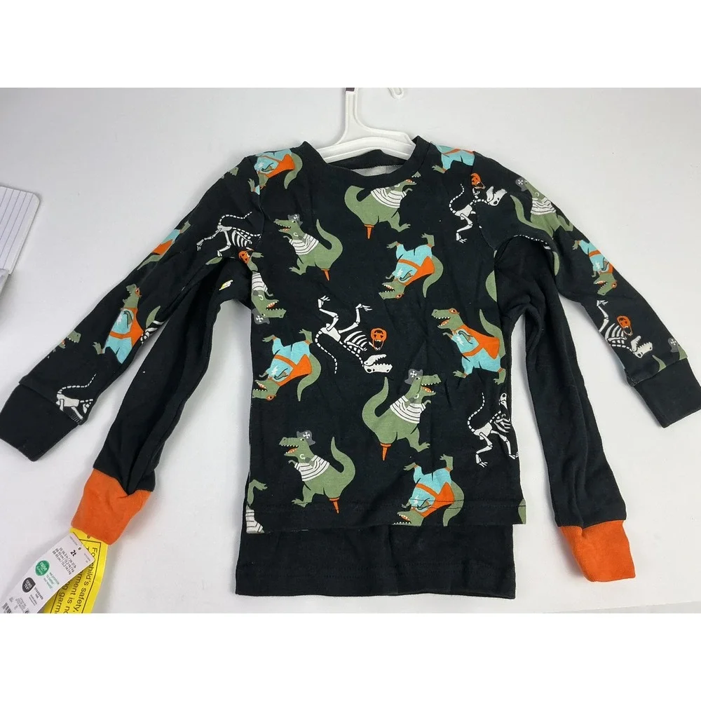 Carters Kids Dinosaur Skeleton Glow in Dark Halloween Pajama 2 Tops 2T No Pants - Picture 3 of 8